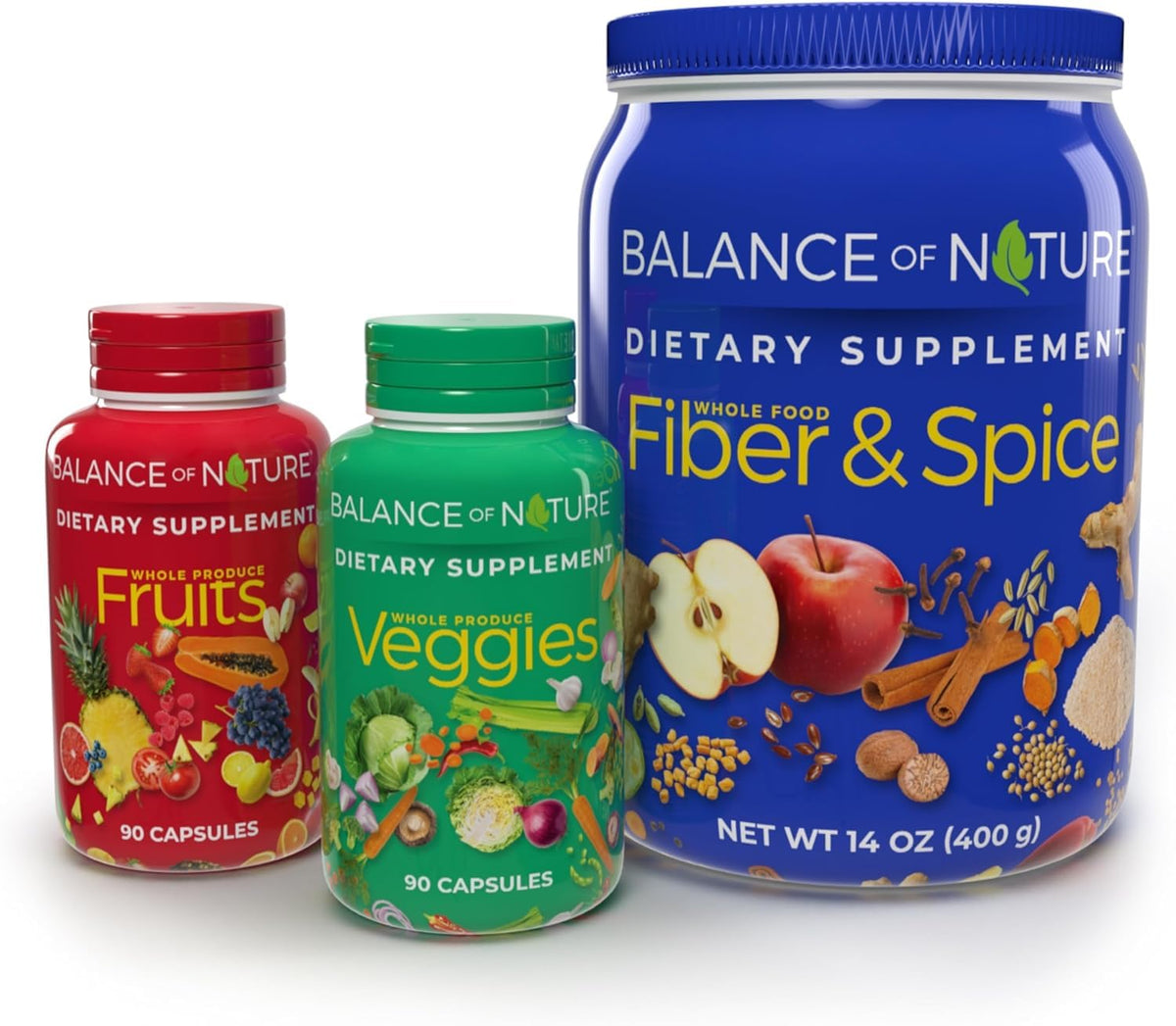 Balance of Nature Fruits supplement bottle with colorful fruit blend for daily nutrition