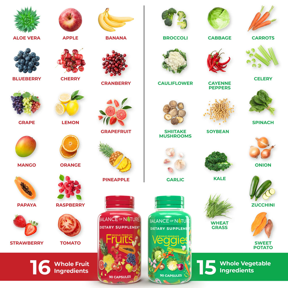 Balance of Nature ingredients close-up emphasizing vacuum-cold processing for preserved nutrients