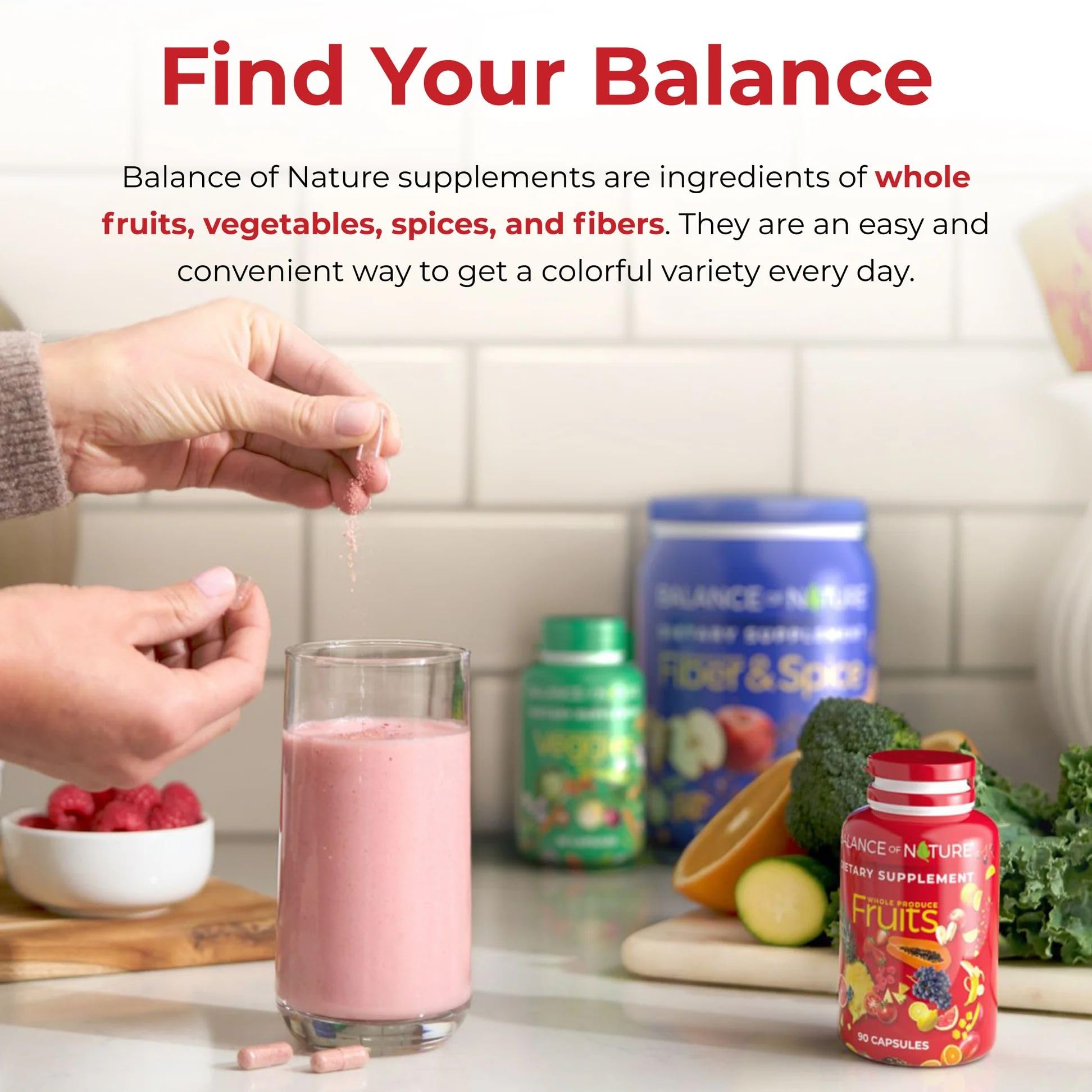 Balance of Nature store display hints at lifestyle-friendly health support.