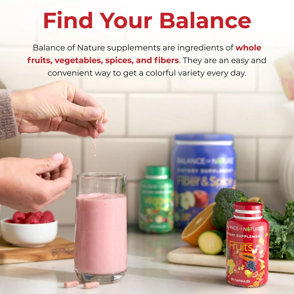 Balance of Nature store display hints at lifestyle-friendly health support.