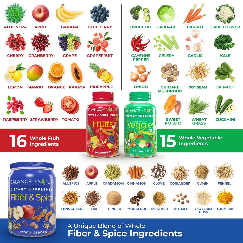 Balance of Nature Veggies blend ingredients displayed on bottle label