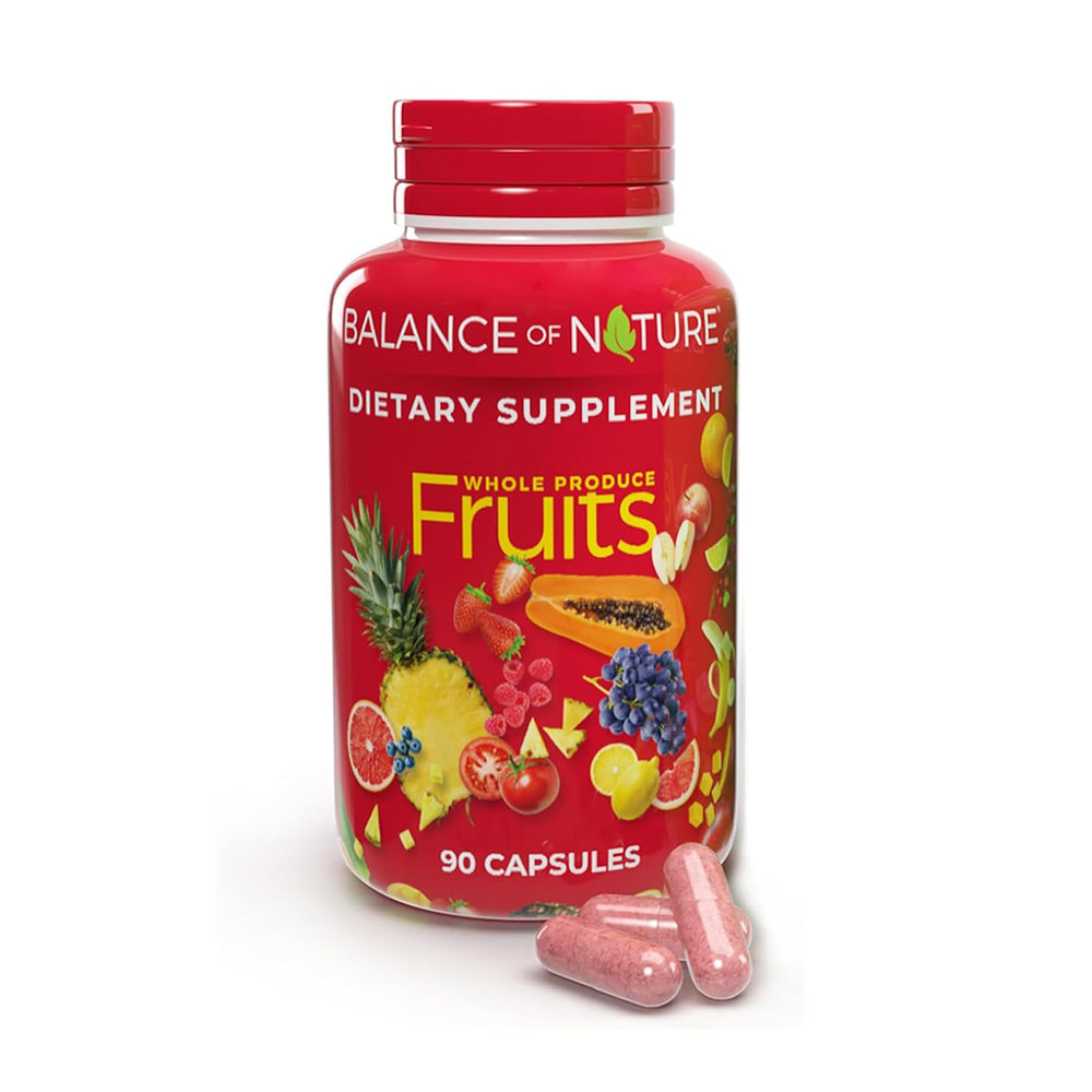 Balance of Nature Whole Fruits bottle for a convenient daily wellness routine.