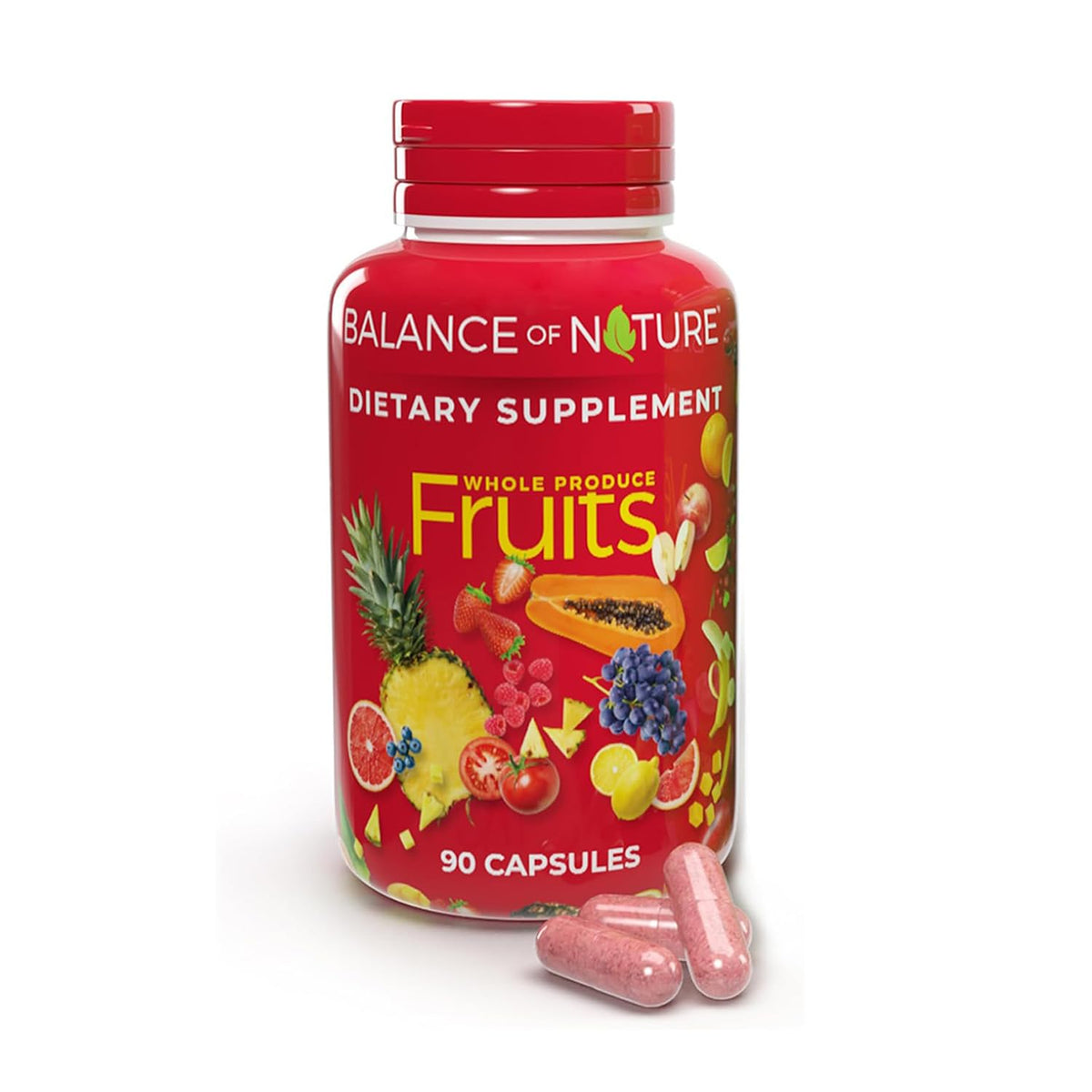 Balance of Nature Whole Fruits bottle for a convenient daily wellness routine.