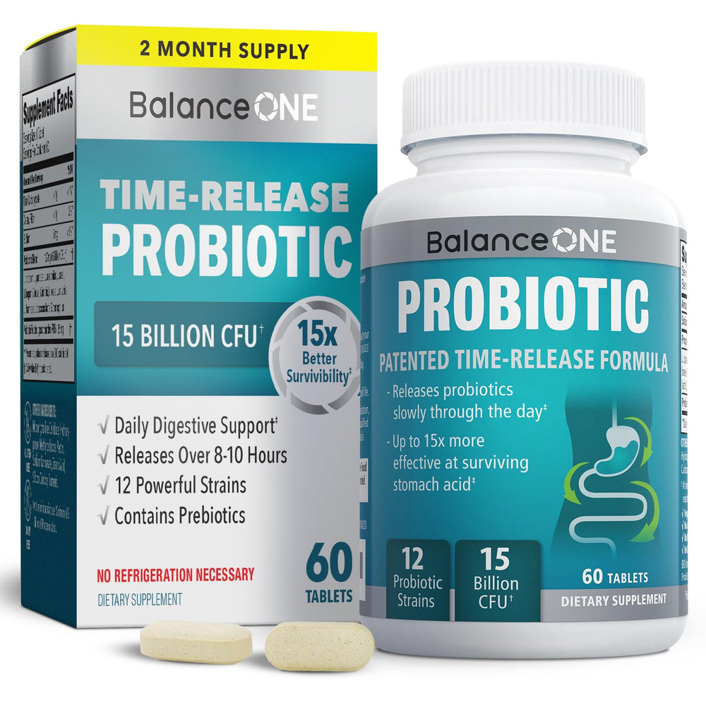 Balance ONE probiotic bottle front for daily gut support.
