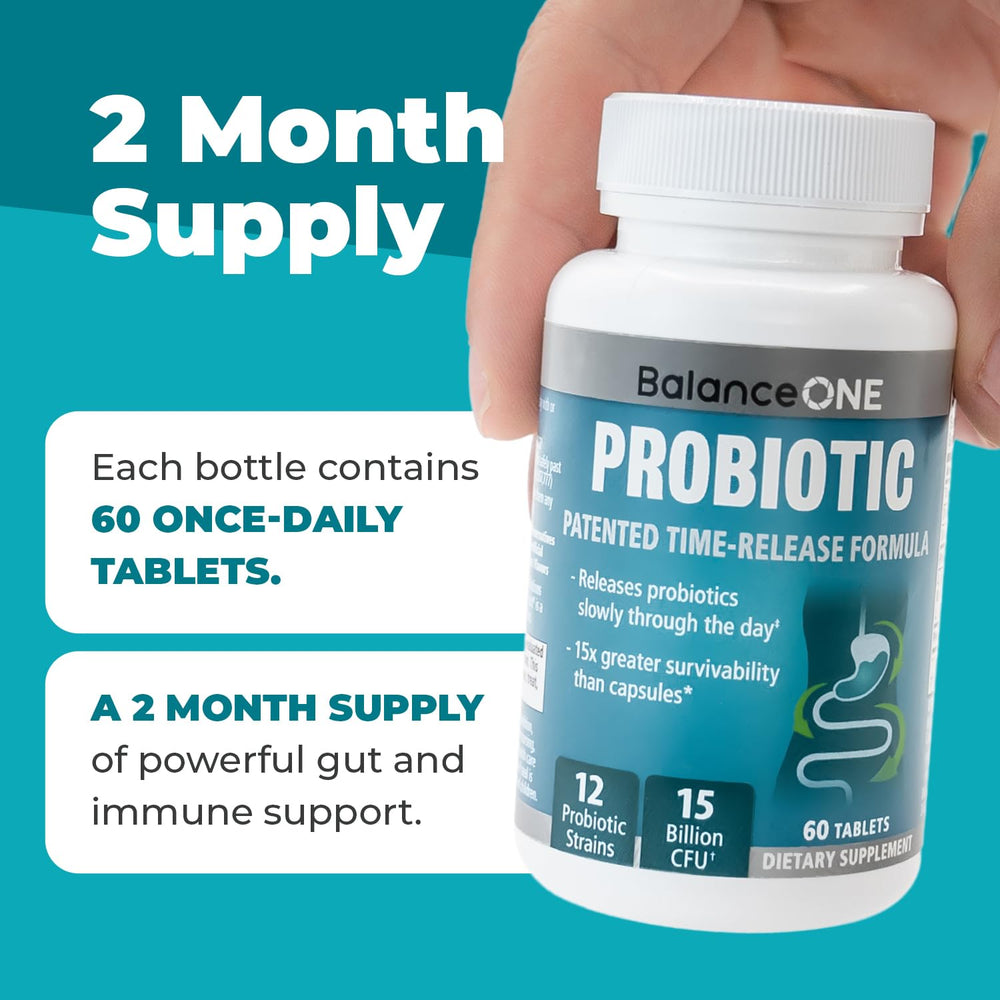 Balance ONE time-release graphic showing gradual gut delivery over hours.
