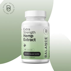 Balancebreens hemp extract capsules close-up showing soft gel texture for easy swallowing.