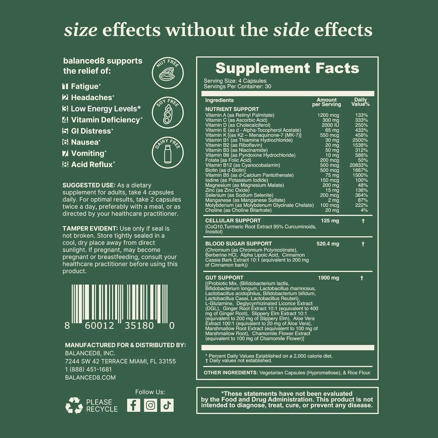 Balanced8 GLP-1 digestive health graphic highlights nutrient absorption and balance