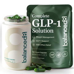Balanced8 GLP-1 supplement bottle front showing vegan formula for daily wellness
