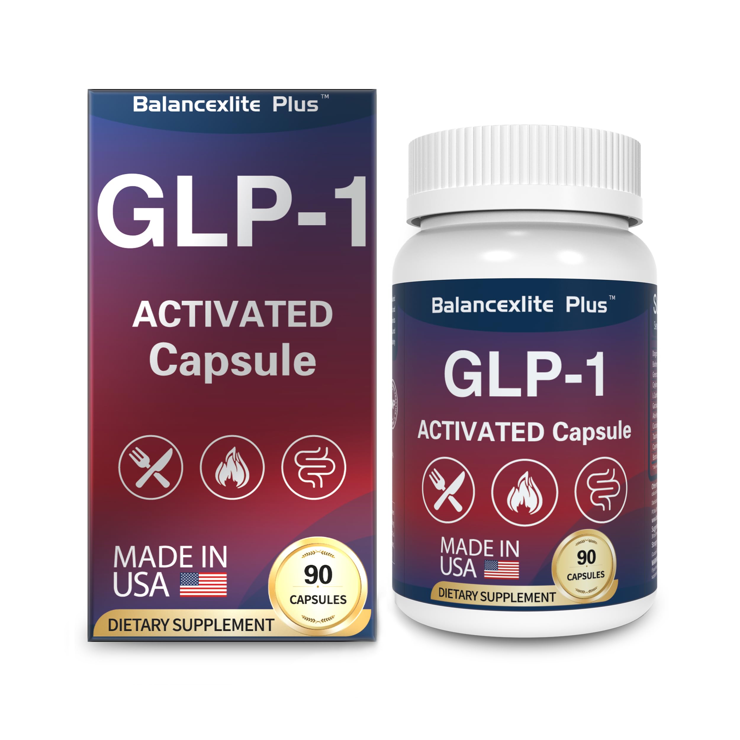 Balancexlite Plus bottle front showing natural GLP-1 blend for daily metabolic support