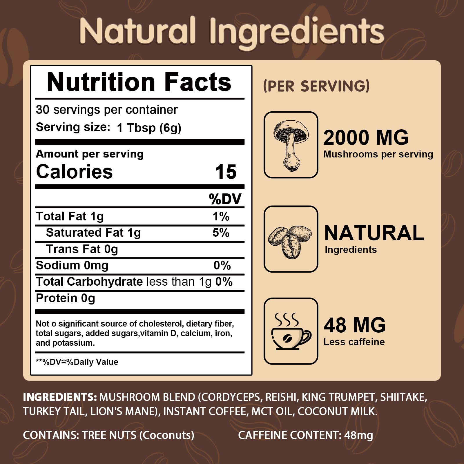 Balincer Mushroom Coffee bag contents reveal six adaptogenic mushrooms for balanced energy.