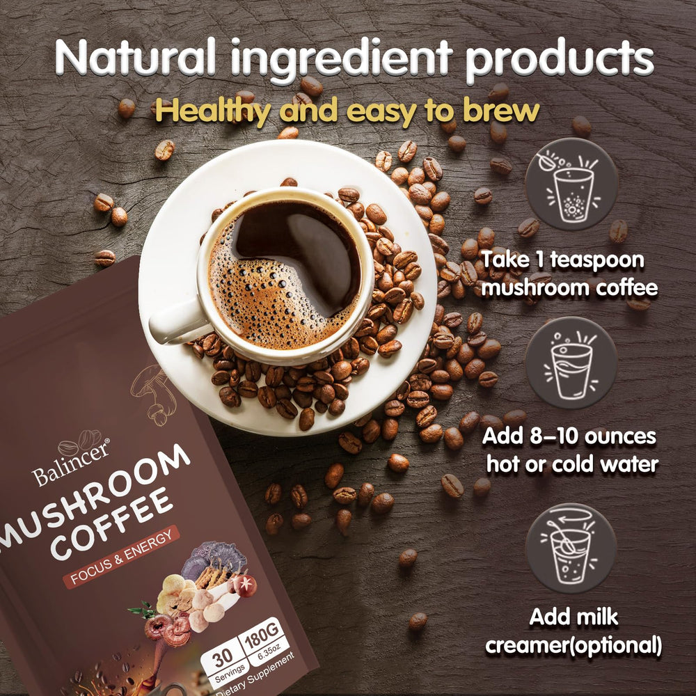Balincer Mushroom Coffee bag with resealable zipper for convenient use