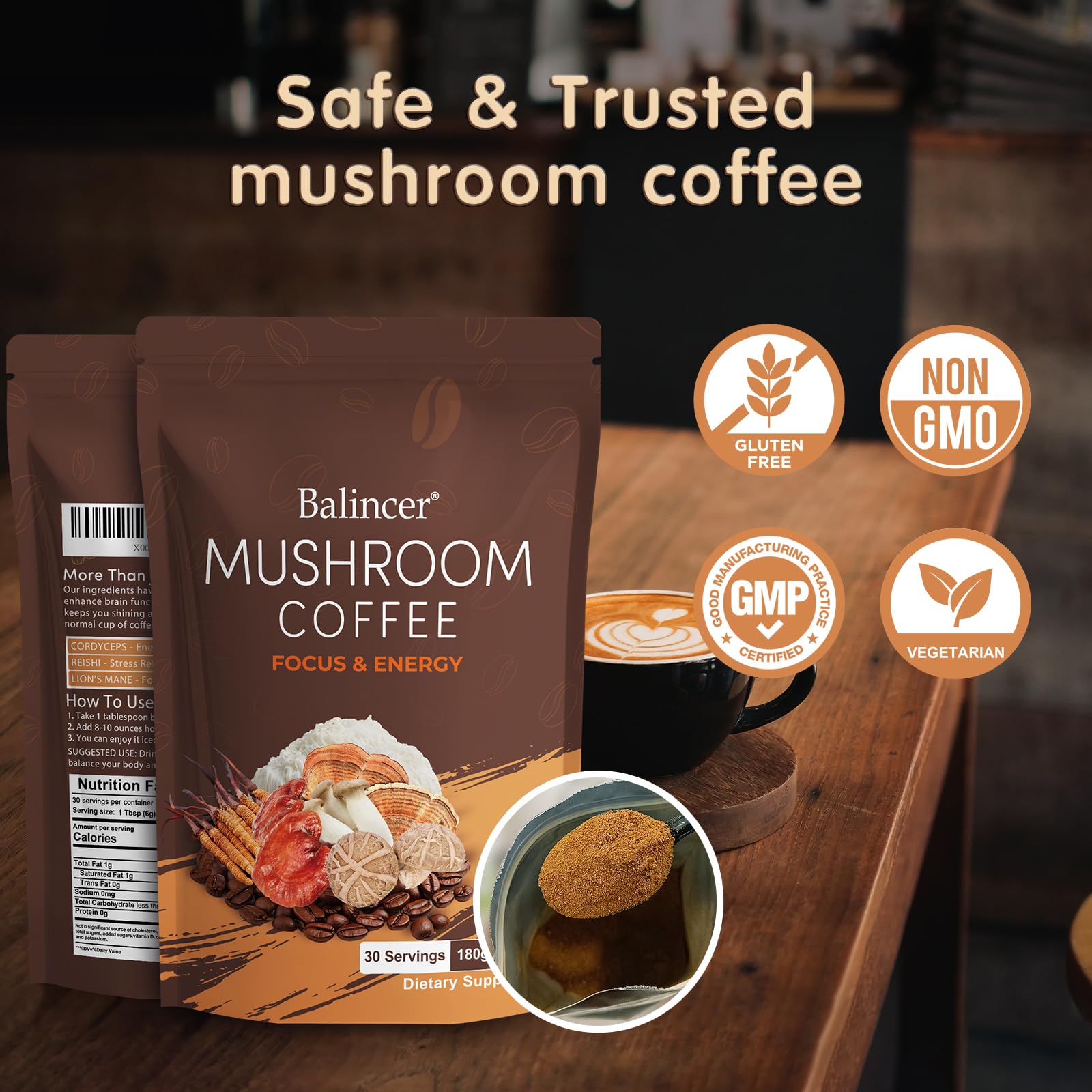 Balincer Mushroom Coffee cup cold latte delivers refreshing energy with a creamy finish.