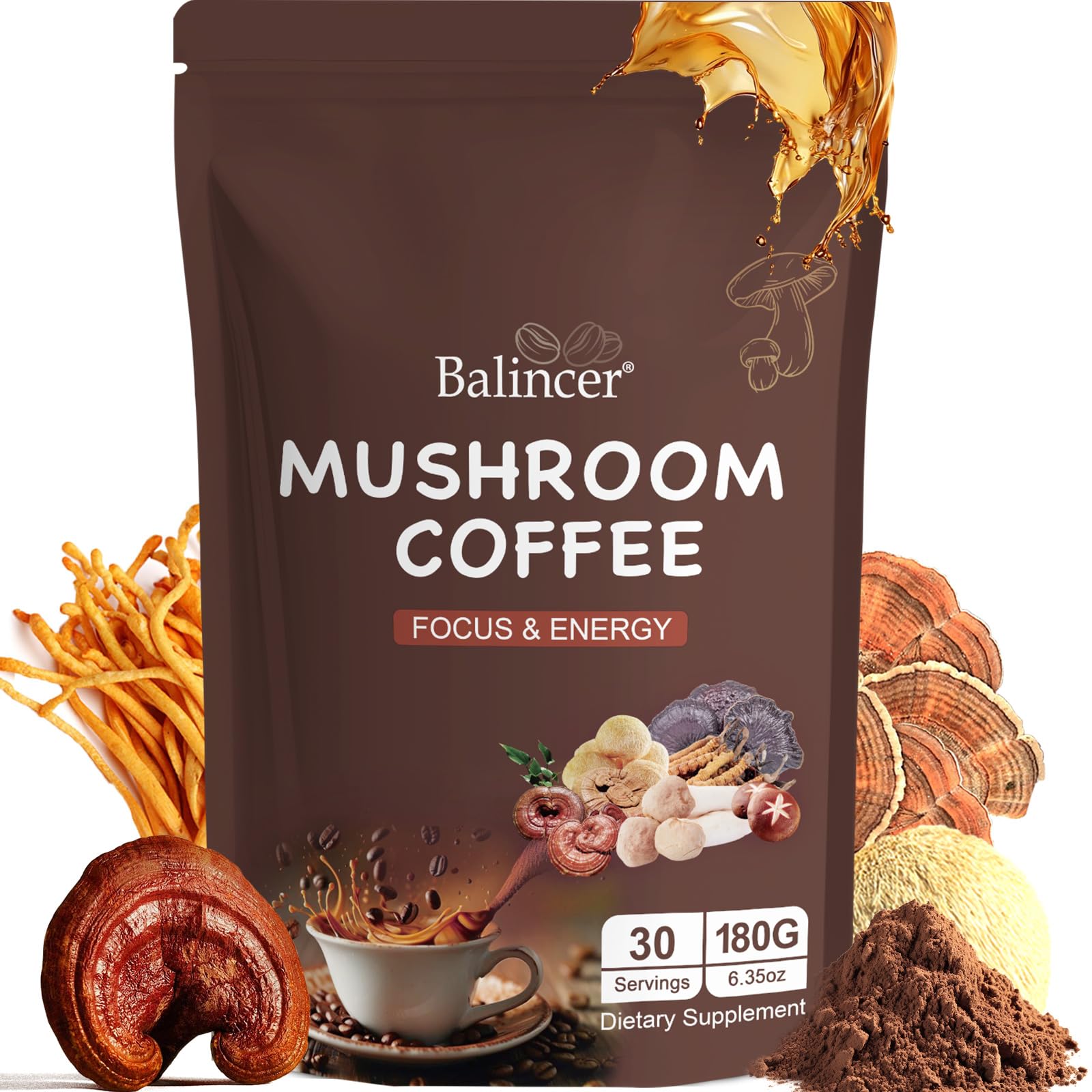 Balincer Mushroom Coffee packaging with zip seal preserves freshness for easy mornings