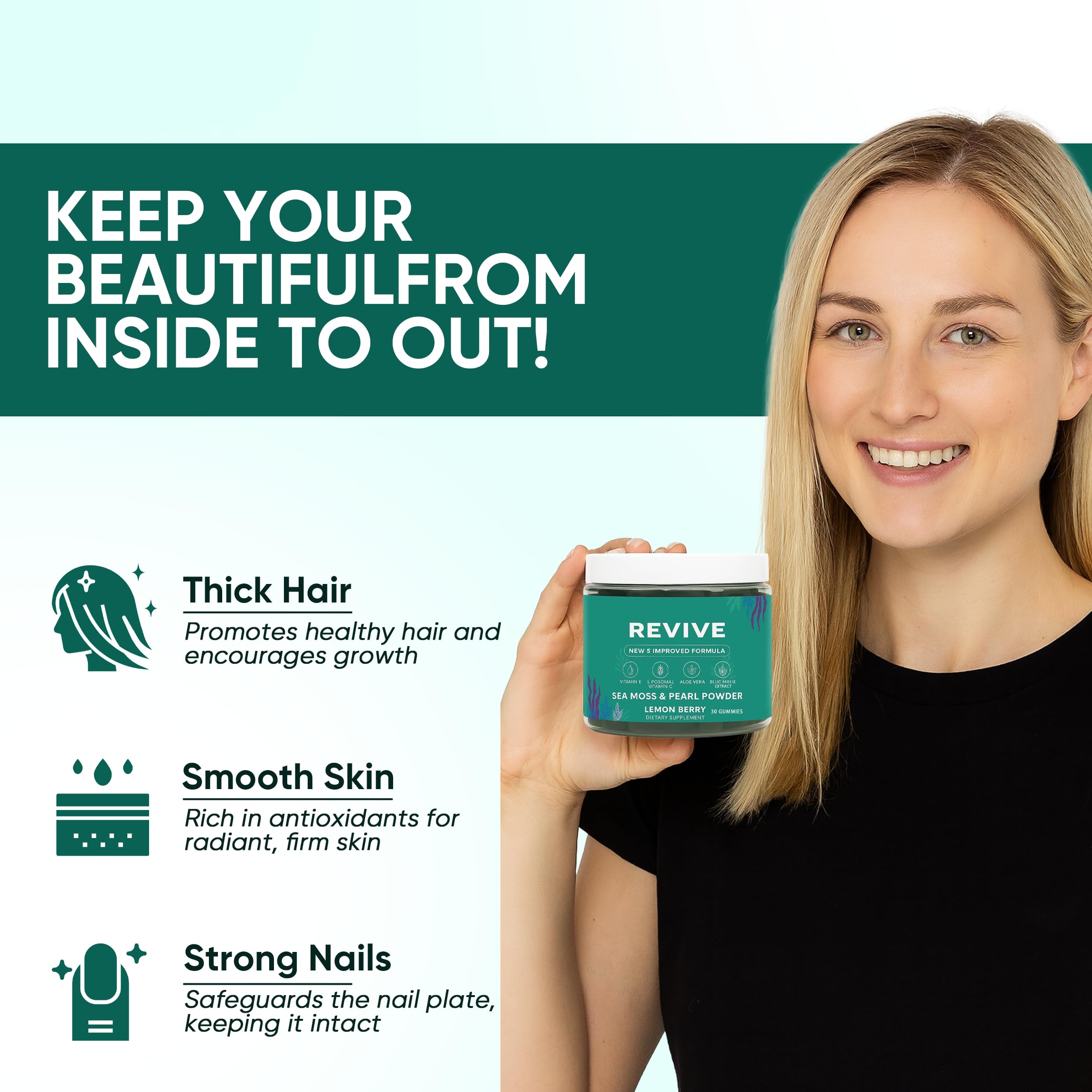 Balmbare Revive Gummies nails closeup indicating stronger, break-resistant nails