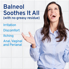Balneol gentle cleanse application demonstrates soothing cleaning for sensitive areas