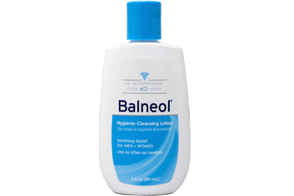Five Balneol bottles in a row showing compact 3 oz size for travel