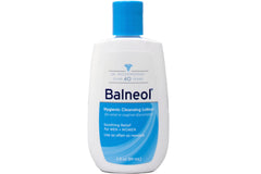 Five Balneol bottles in a row showing compact 3 oz size for travel
