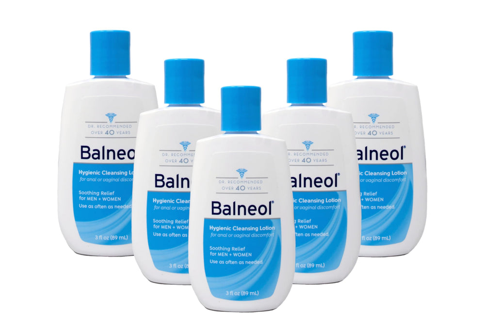 Balneol Hygienic Cleansing Lotion five-pack front label for easy identification and use