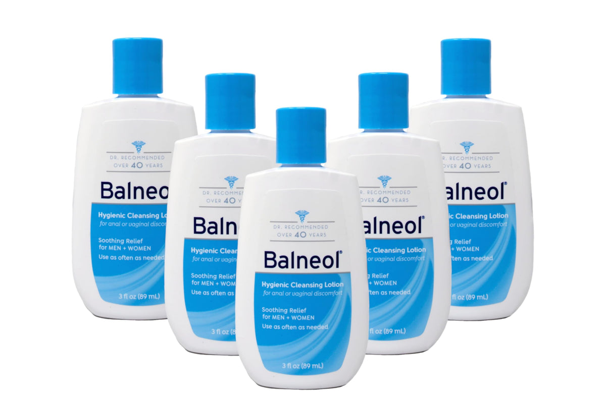Balneol Hygienic Cleansing Lotion five-pack front label for easy identification and use