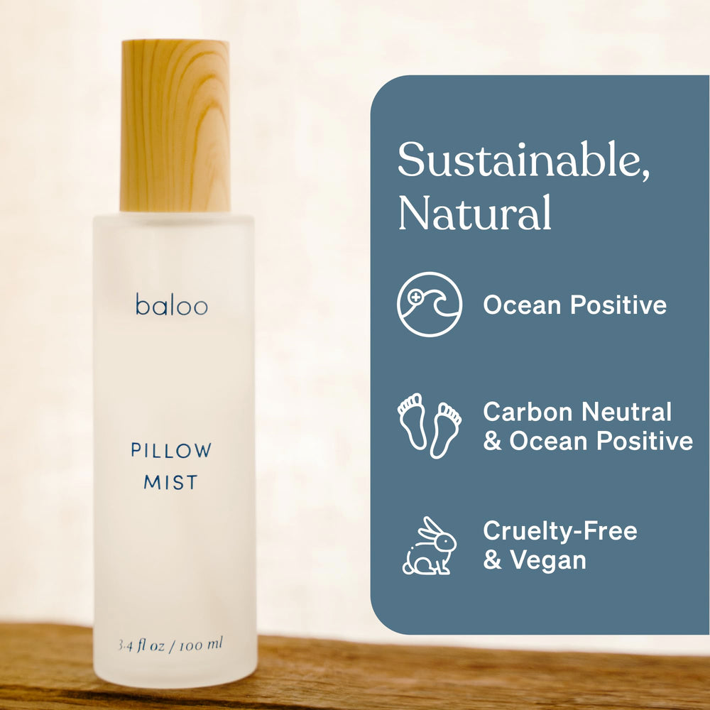 Baloo Pillow Mist creates bedroom ambience with calming scent during winding-down moments.