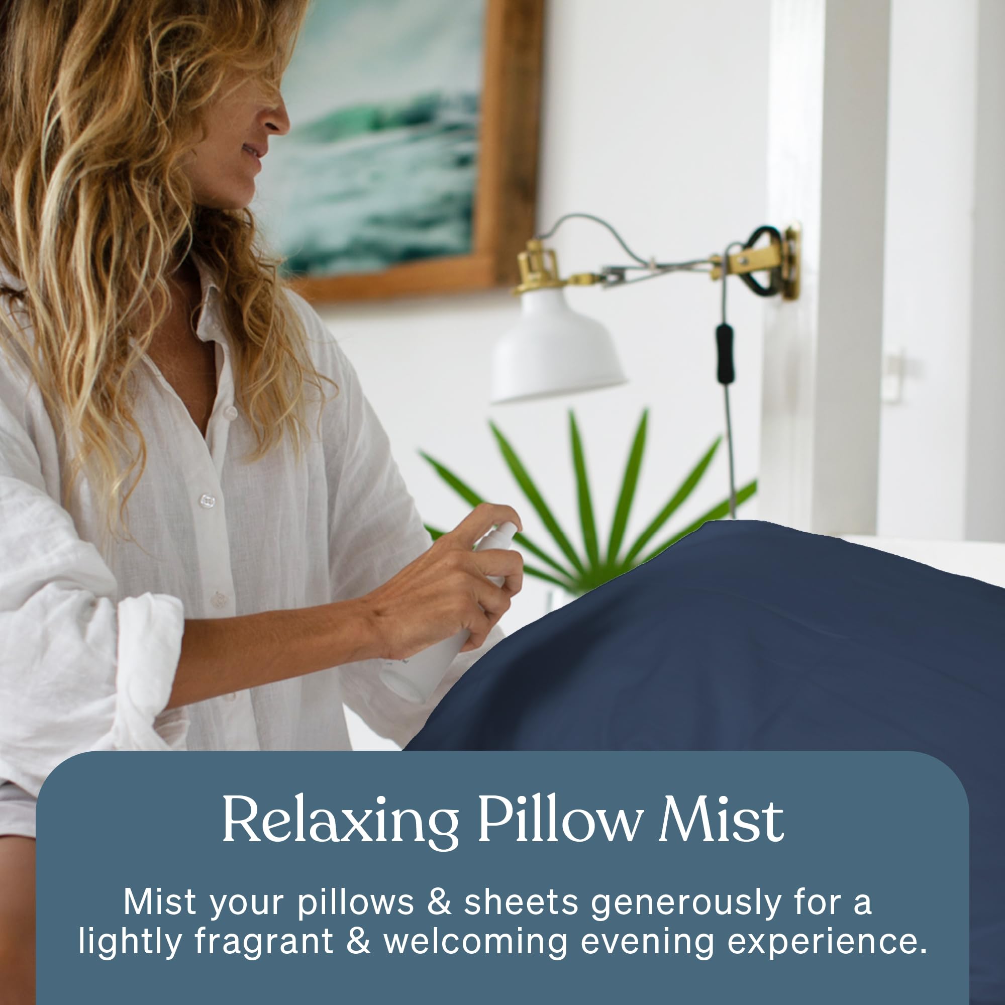 Baloo Pillow Mist pillow spray application demonstrates easy bedside use for bedtime rituals.