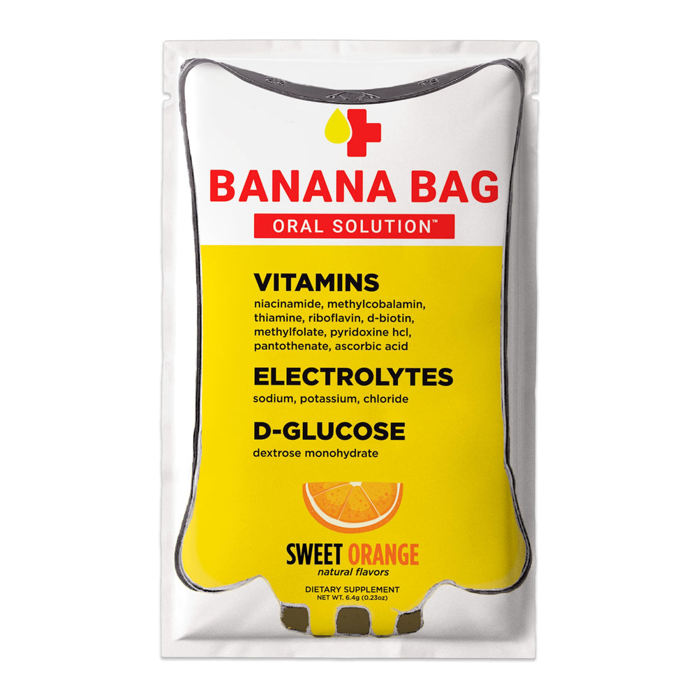 Banana Bag Sweet Orange packets front view for quick hydration on the go.
