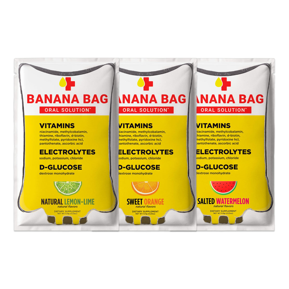 Banana Bag Orange flavor packet ready to mix for a refreshing hydration boost on the go.