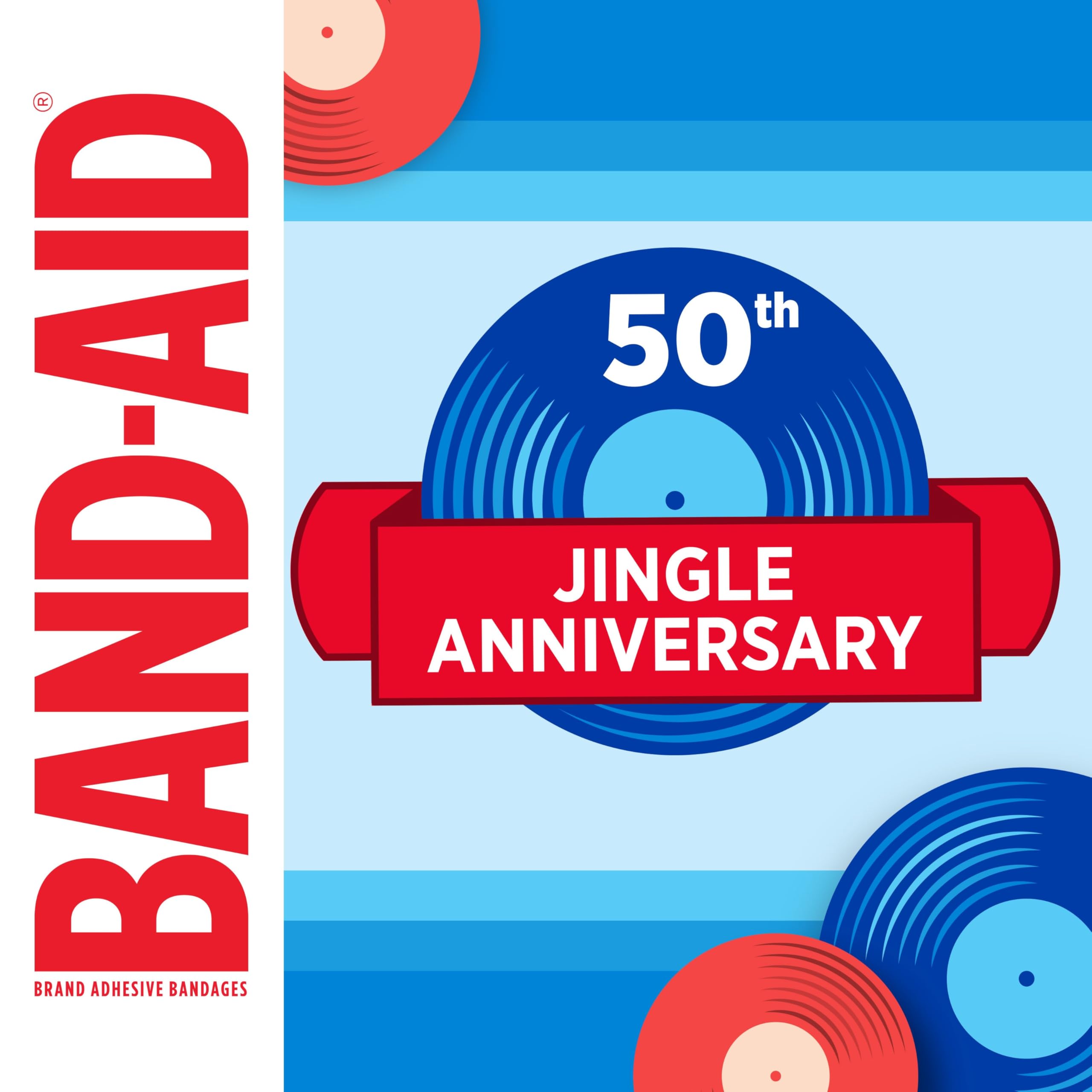 Anniversary tin celebrating 50 years of the Stuck on You jingle with BAND-AID.