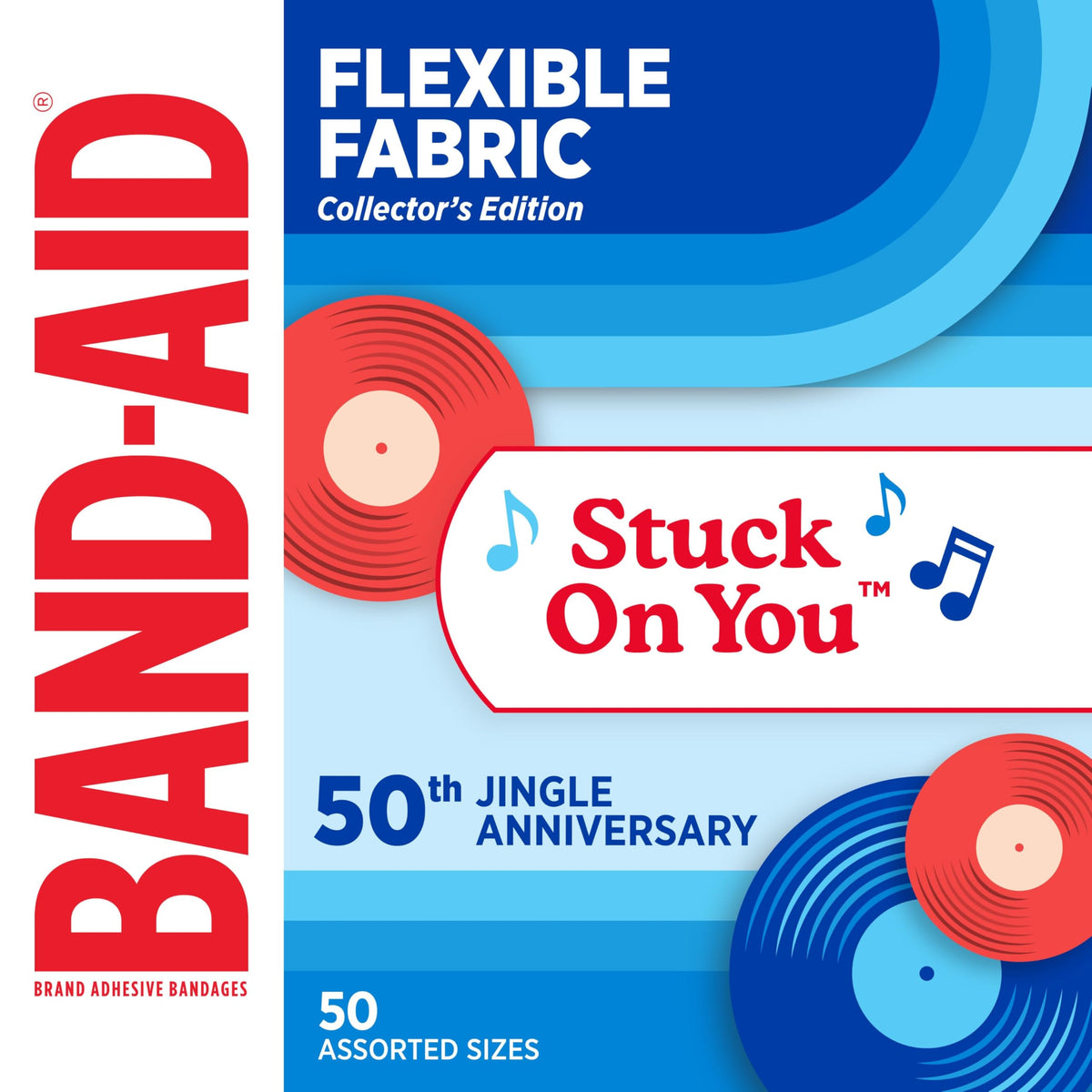 BAND-AID Brand adhesive bandages in a tin with flexible fabric for everyday minor wounds.