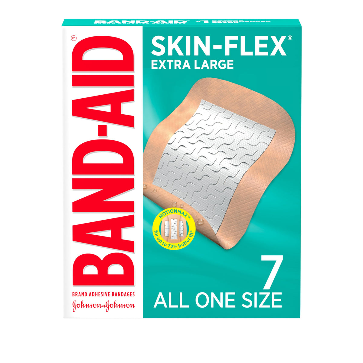 Band-Aid Brand Skin-Flex vendajes en caja, tamaño extra grande para protección diaria.
