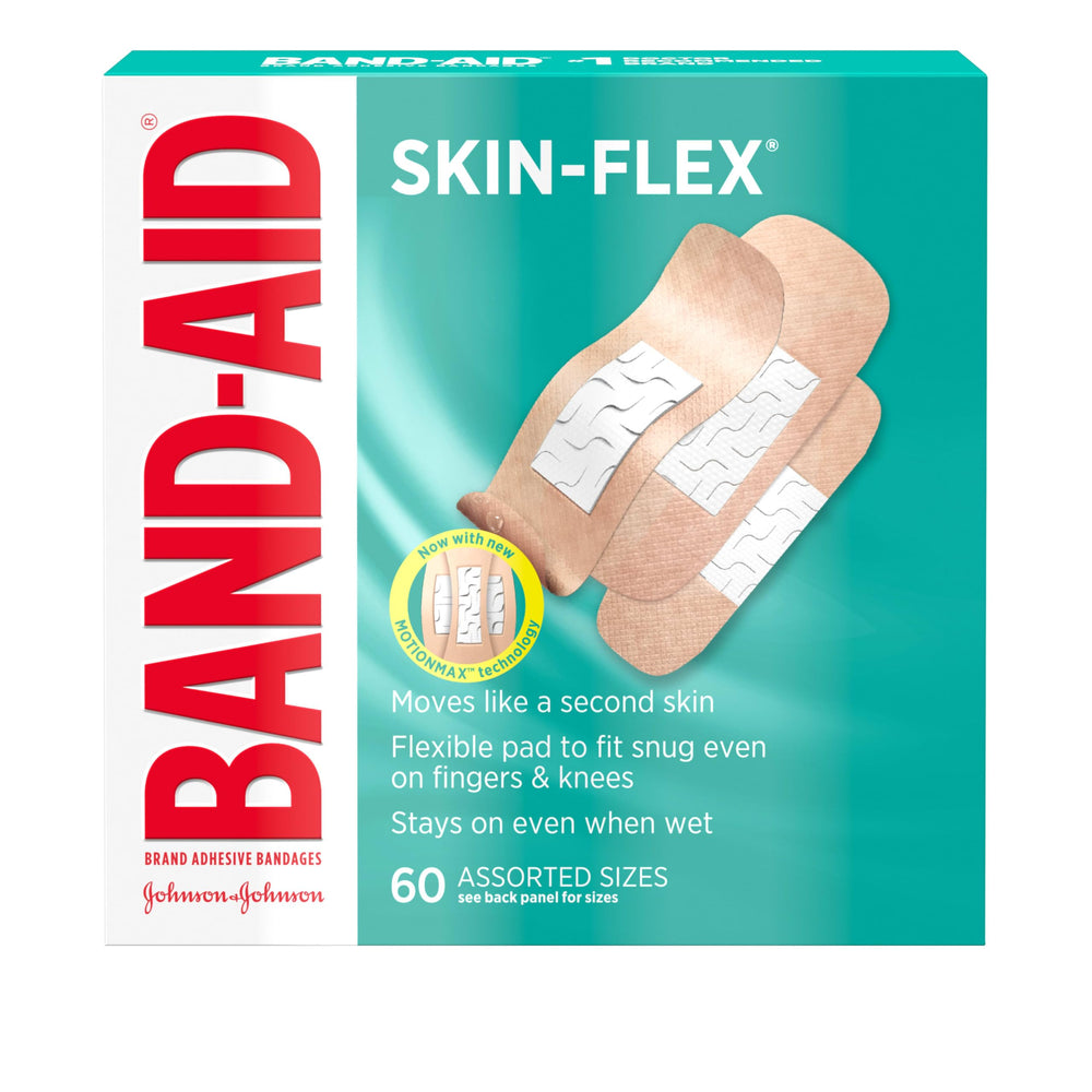 Band-Aid Skin-Flex on hand with a flexible, skin-like fit for daily activities.