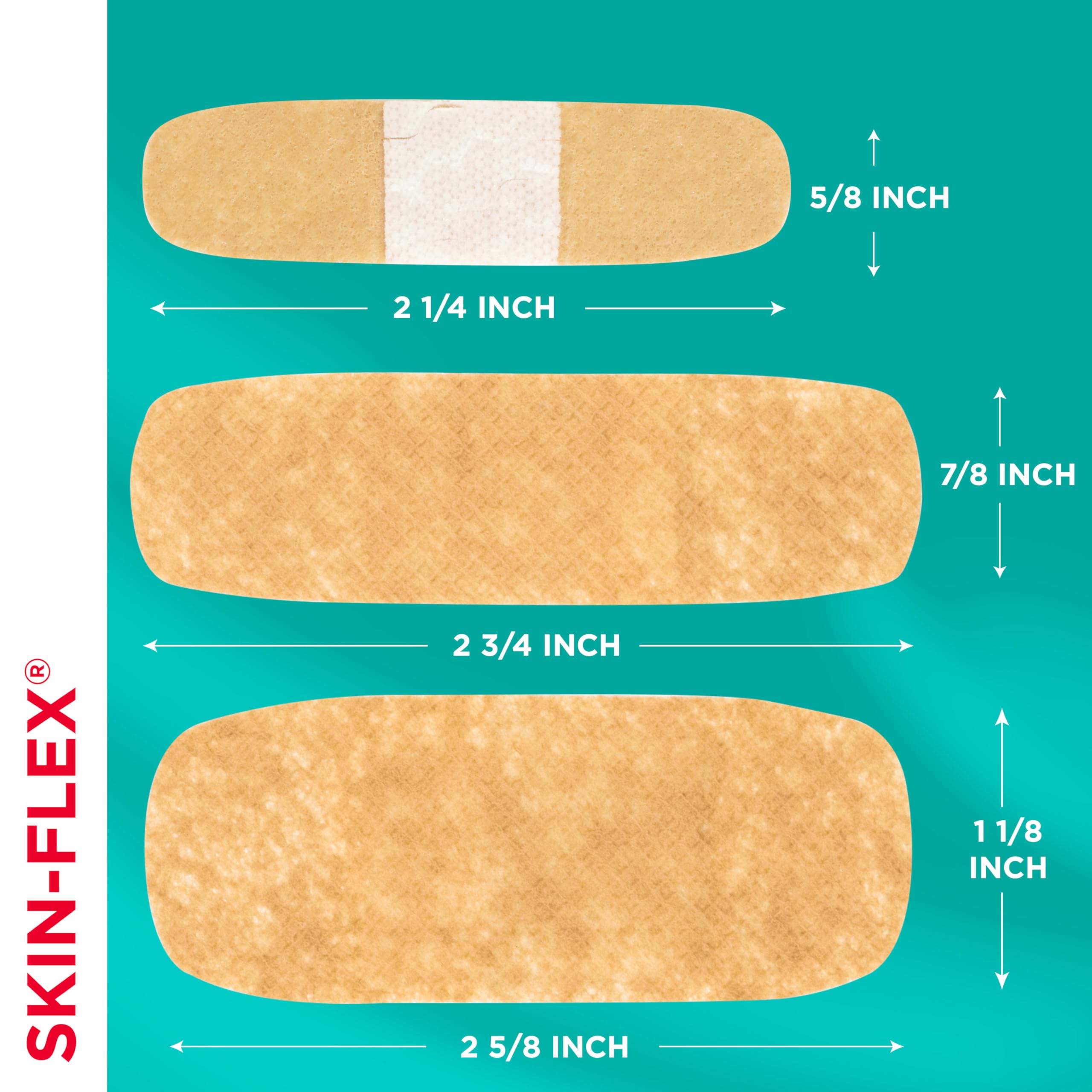 Band-Aid Skin-Flex assorted sizes fit fingers, hands, and knees.