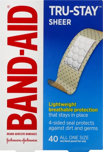 Band-Aid Brand Tru-Stay Sheer Strips breathable backing supports comfort.