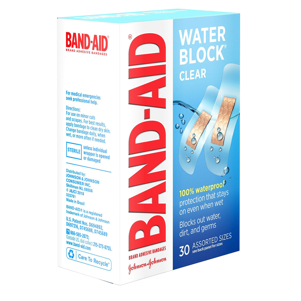 Band-Aid Water Block: adhesión suave y segura sobre piel limpia.