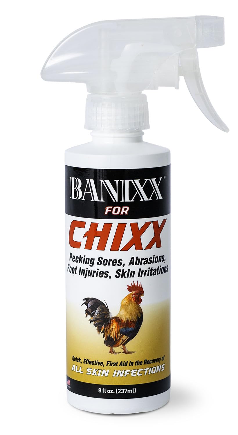 Banixx CHIXX, botella para aplicación suave en lesiones de gallinas.