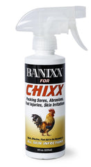 Banixx CHIXX, botella para aplicación suave en lesiones de gallinas.