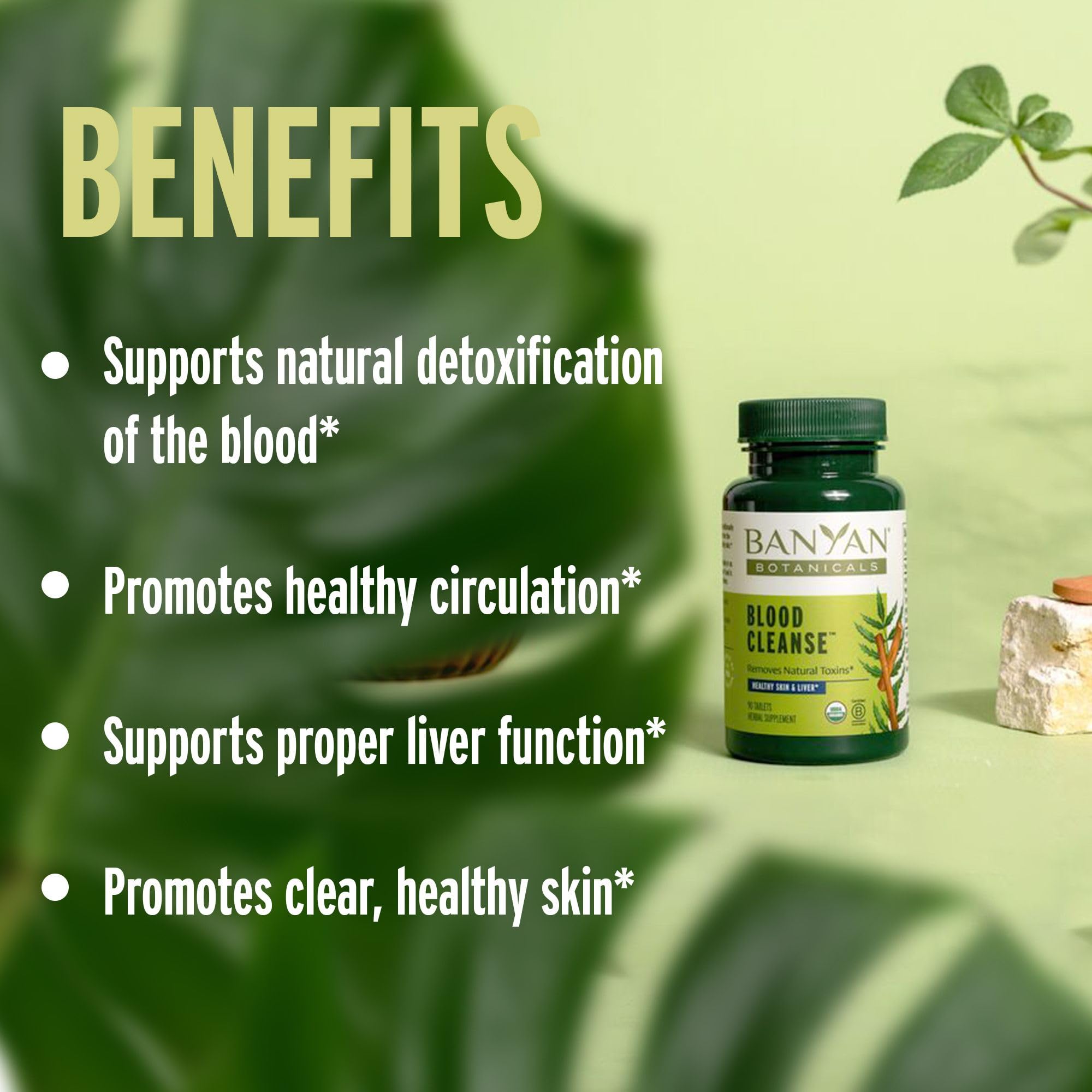 Banyan Blood Cleanse Tablets closeup reveals the herbal tablets.