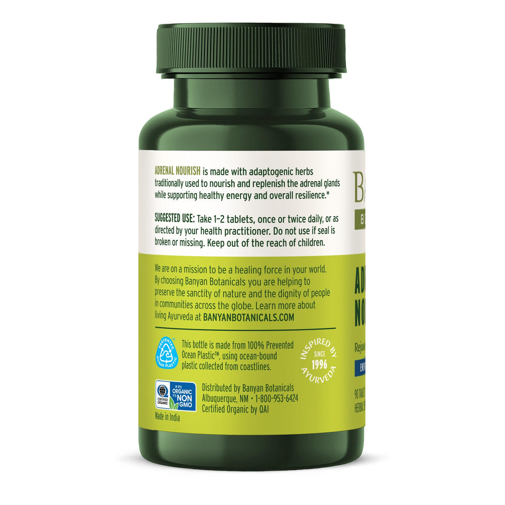Banyan Botanicals Adrenal Nourish pack open invites easy daily routine.
