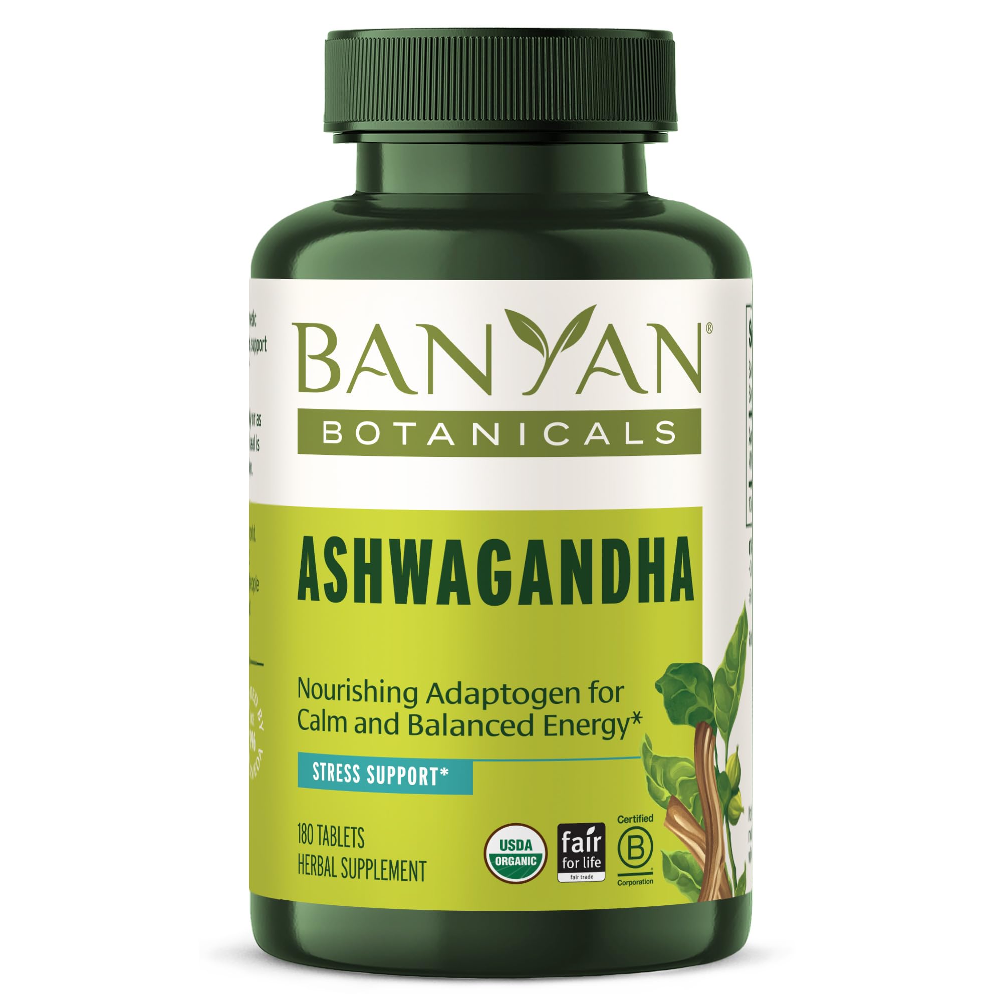 Banyan Botanicals Ashwagandha tablets bottle for daily wellness