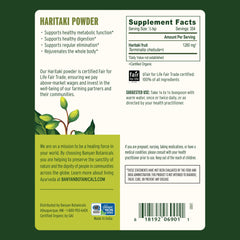 Banyan Botanicals Haritaki Powder closeup of fine powder, organic and non-GMO.