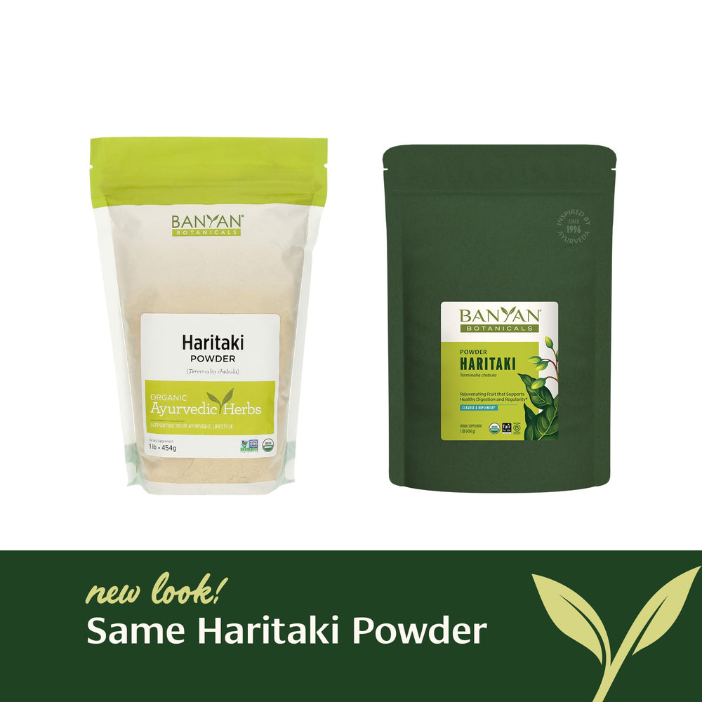 Banyan Botanicals Haritaki Powder dissolving in water, hint of earthy aroma.