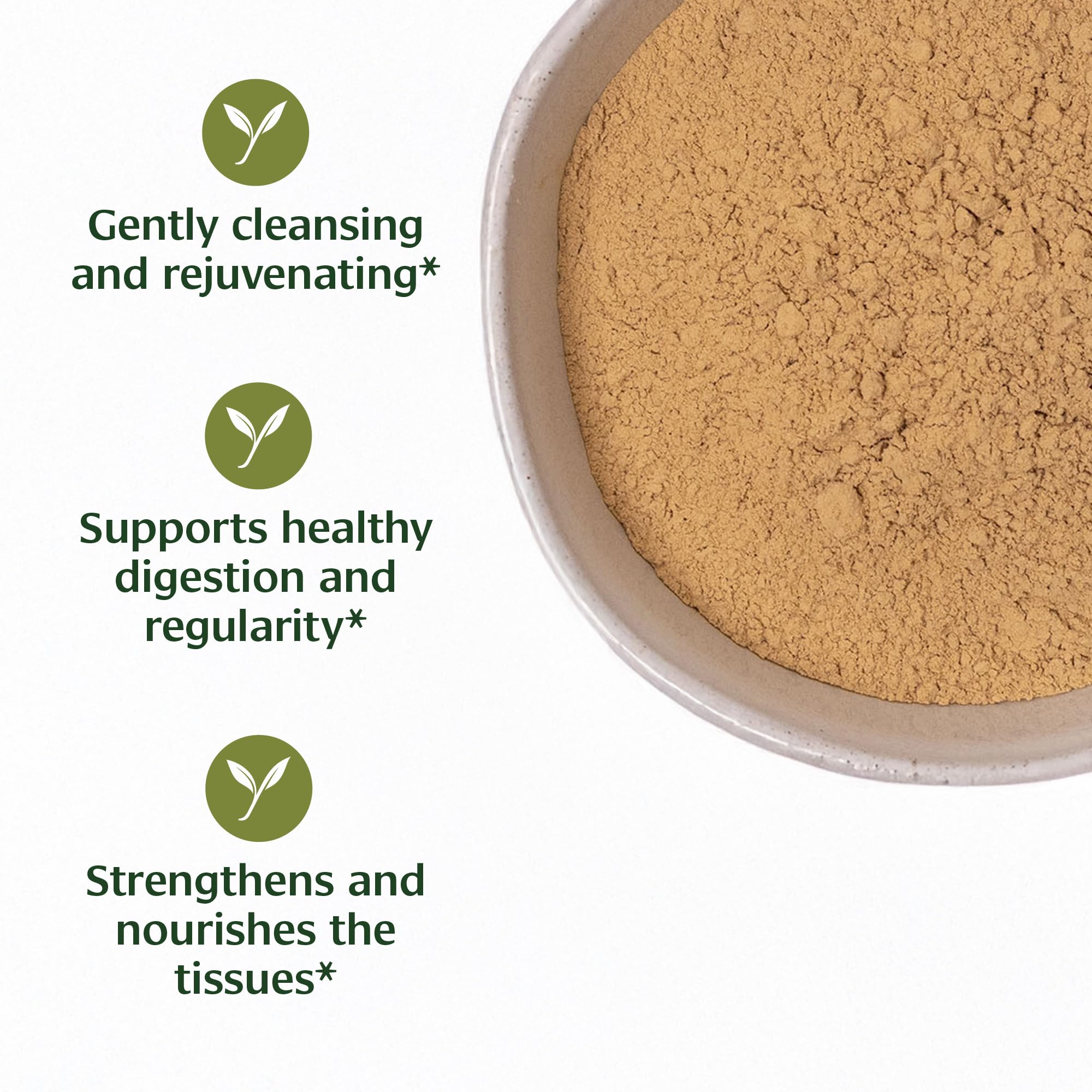 Banyan Botanicals Haritaki Powder scoop close-up, convenient measure for daily routines.