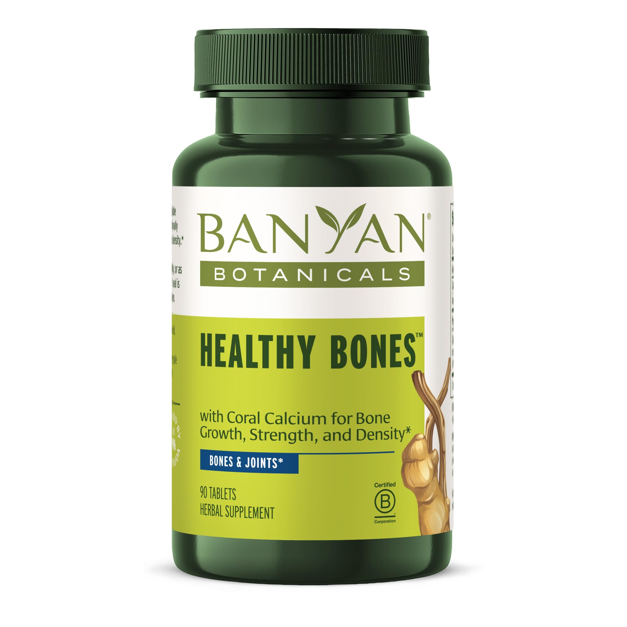 Banyan Botanicals Healthy Bones bottle with coral calcium for bone support.