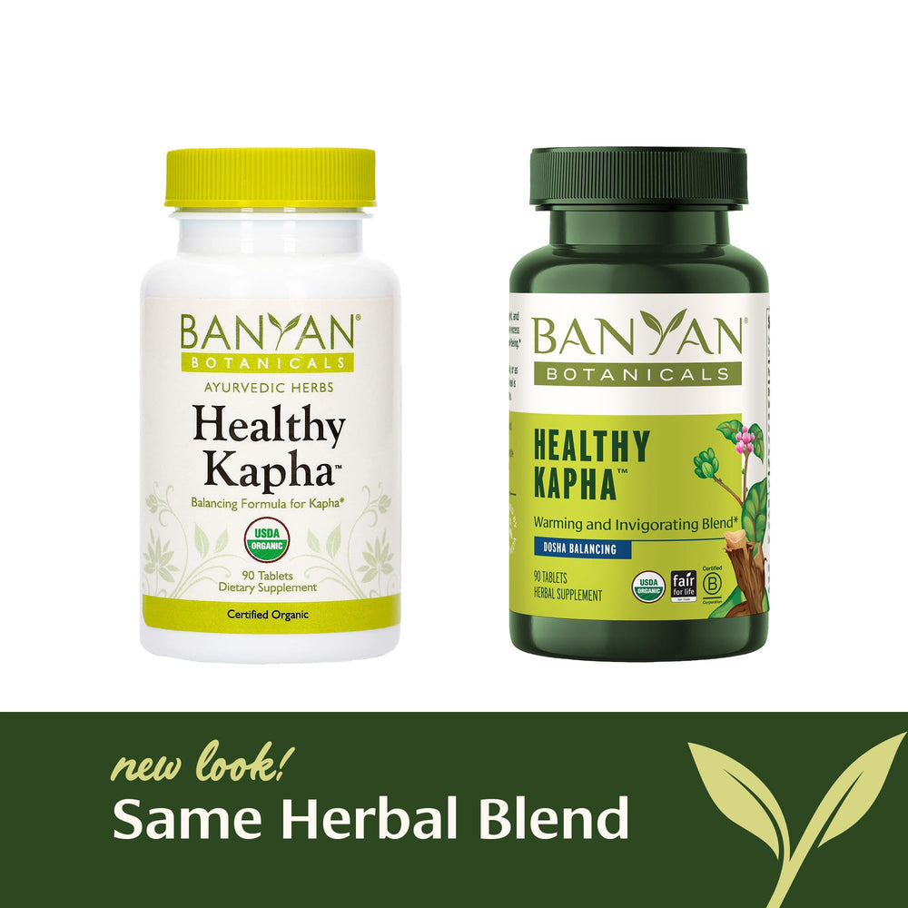 Healthy Kapha capsules with golden color suggesting gentle invigoration