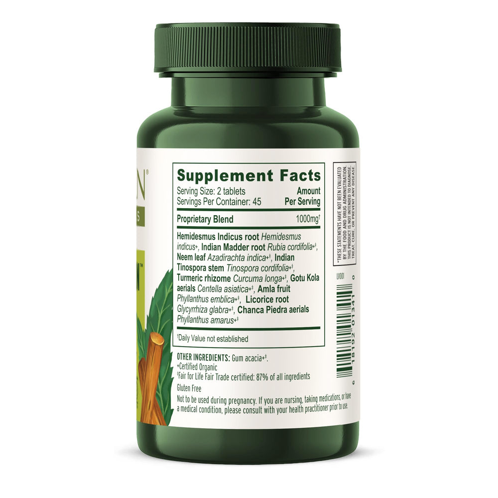 Herbal blend image with neem, manjistha, guduchi supporting cooling skin care.
