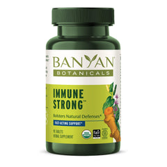 Banyan Botanicals Immune Strong bottle with turmeric and tulsi for daily wellness.