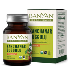 Banyan Botanicals Kanchanar Guggulu tablets on bottle front for natural lymph support