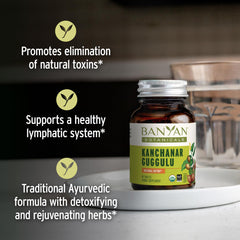 Kanchanar Guggulu ingredients panel highlighting organic herbs and vegan formula