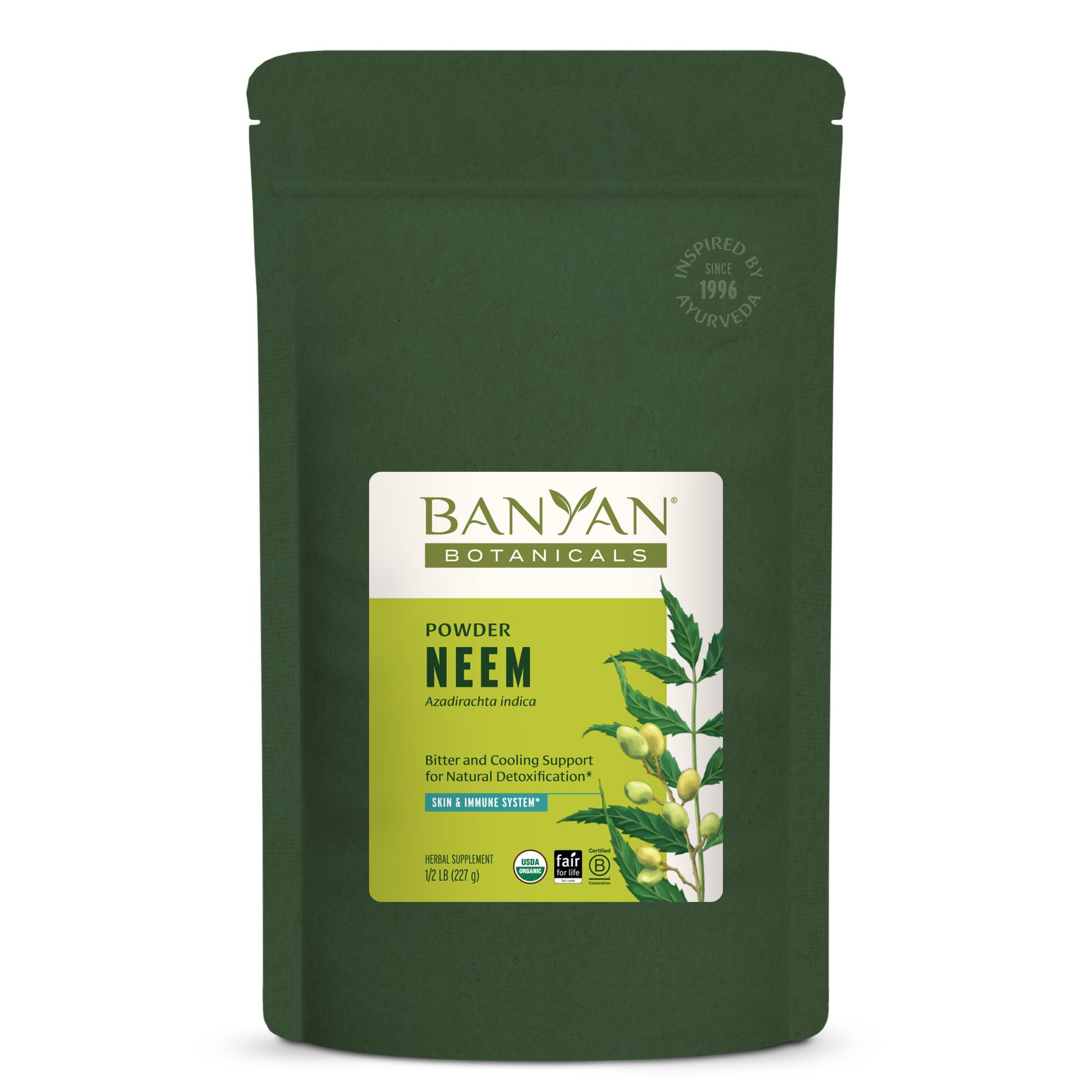 Banyan Botanicals Neem Powder bottle for organic skin care and purification.