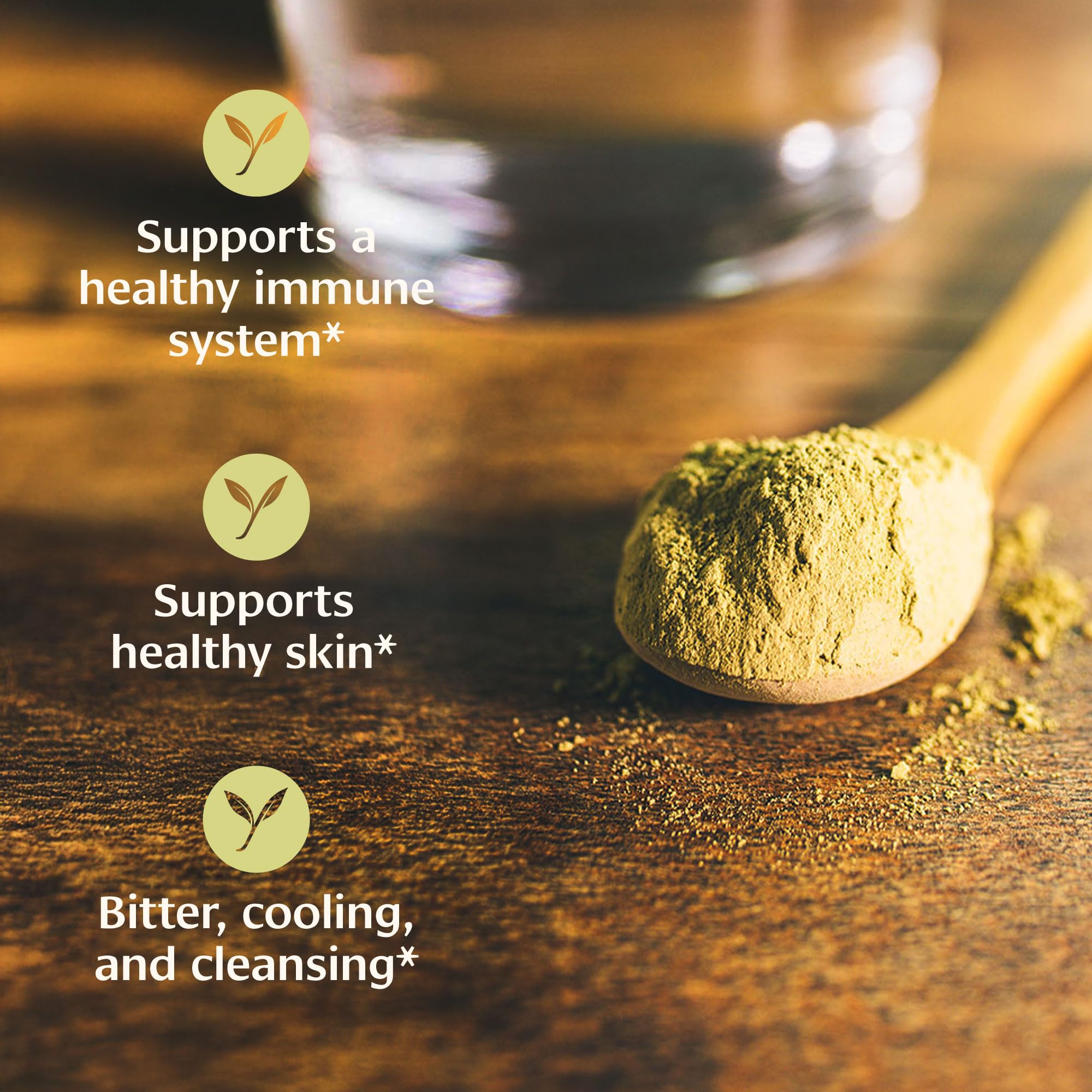 Scoop measures Banyan Botanicals Neem Powder for easy daily use.